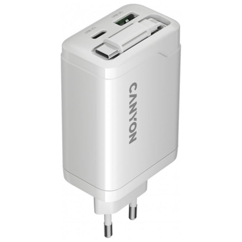 Canyon charger OnCharge 65RC Build-In Cable USB-C 65W 1xPD 1xQC EU White
