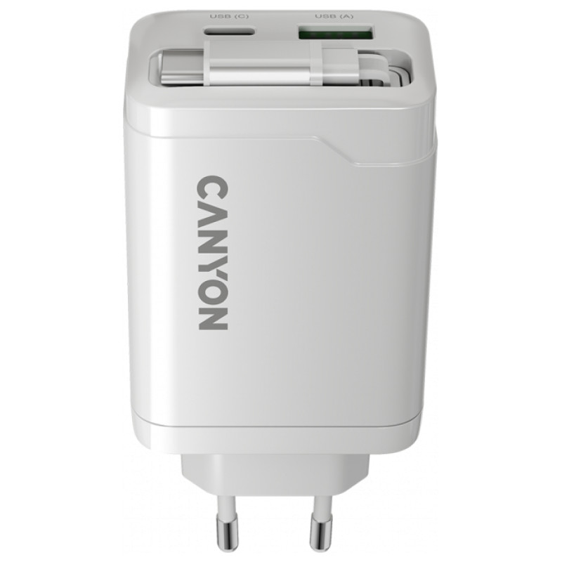 Canyon charger OnCharge 65RC Build-In Cable USB-C 65W 1xPD 1xQC EU White