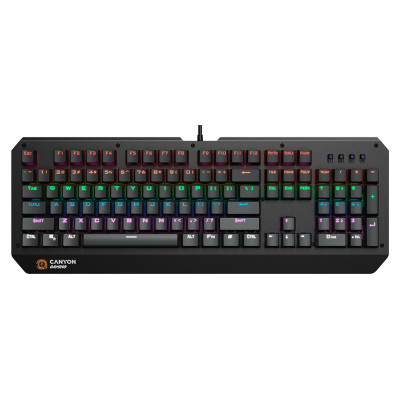 Canyon Hazard GK-6, Wired multimedia gaming keyboard with lighting effect, 108pcs rainbow LED, Numbers 104keys, RU+EN double injection layout, cable length 1.8M, 450.5*163.7*42mm, 0.90kg, color black