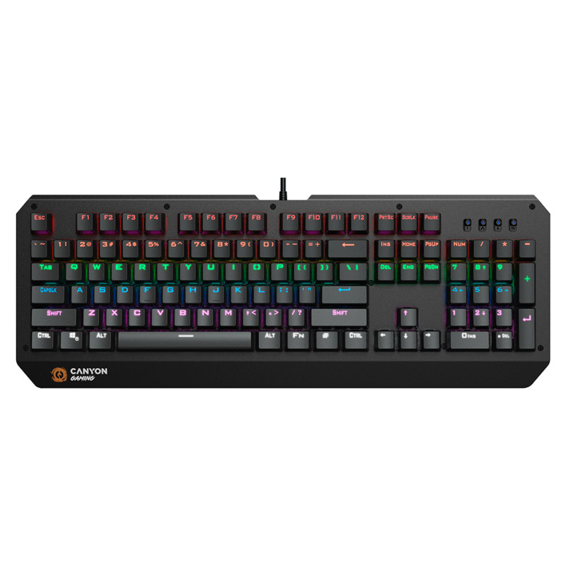 Canyon Hazard GK-6, Wired multimedia gaming keyboard with lighting effect, 108pcs rainbow LED, Numbers 104keys, RU+EN double injection layout, cable length 1.8M, 450.5*163.7*42mm, 0.90kg, color black