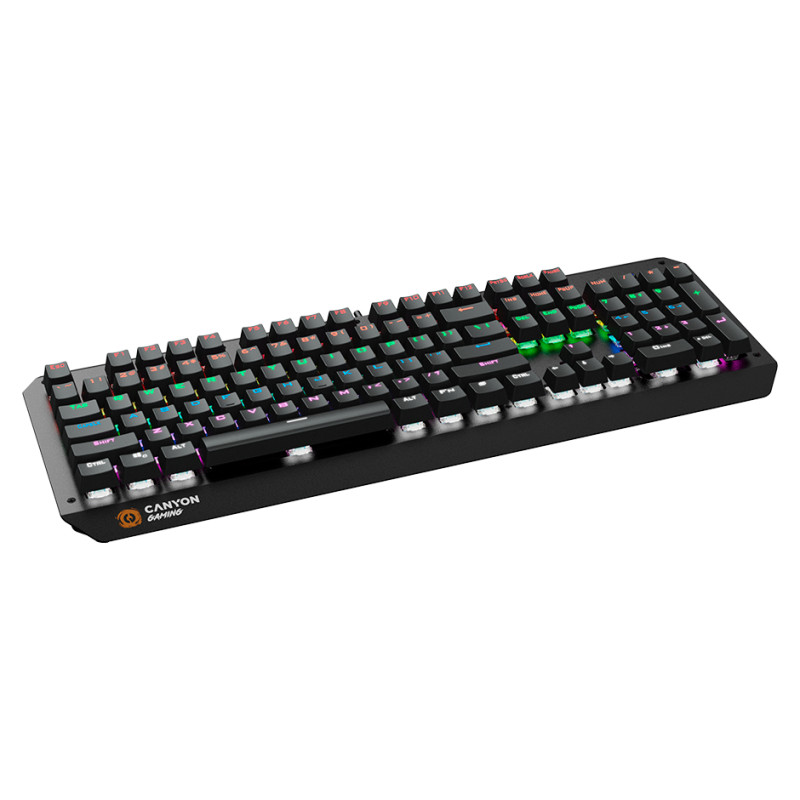Canyon Hazard GK-6, Wired multimedia gaming keyboard with lighting effect, 108pcs rainbow LED, Numbers 104keys, RU+EN double injection layout, cable length 1.8M, 450.5*163.7*42mm, 0.90kg, color black