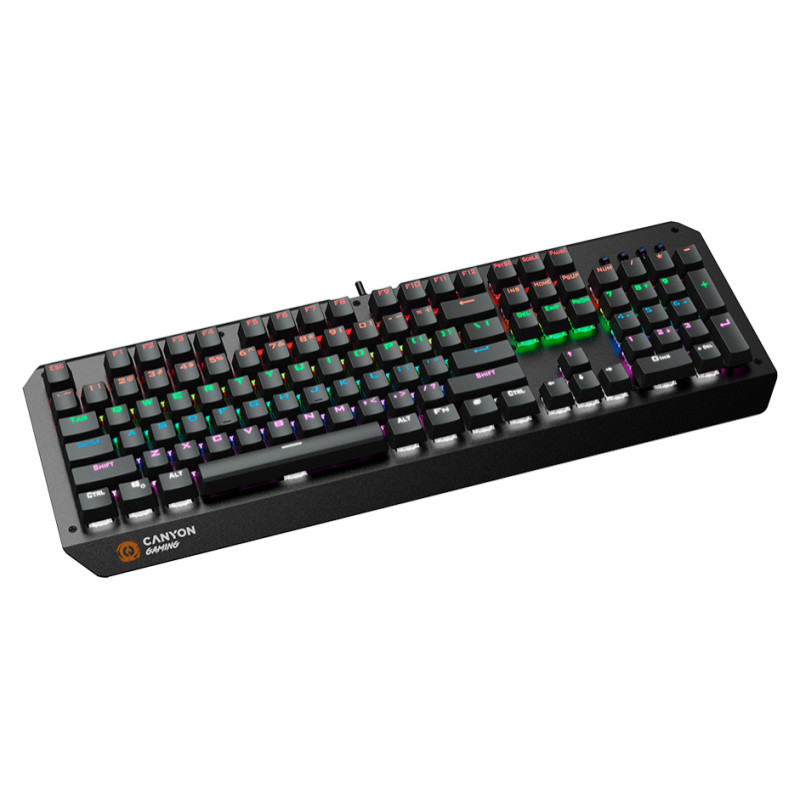 Canyon Hazard GK-6, Wired multimedia gaming keyboard with lighting effect, 108pcs rainbow LED, Numbers 104keys, RU+EN double injection layout, cable length 1.8M, 450.5*163.7*42mm, 0.90kg, color black