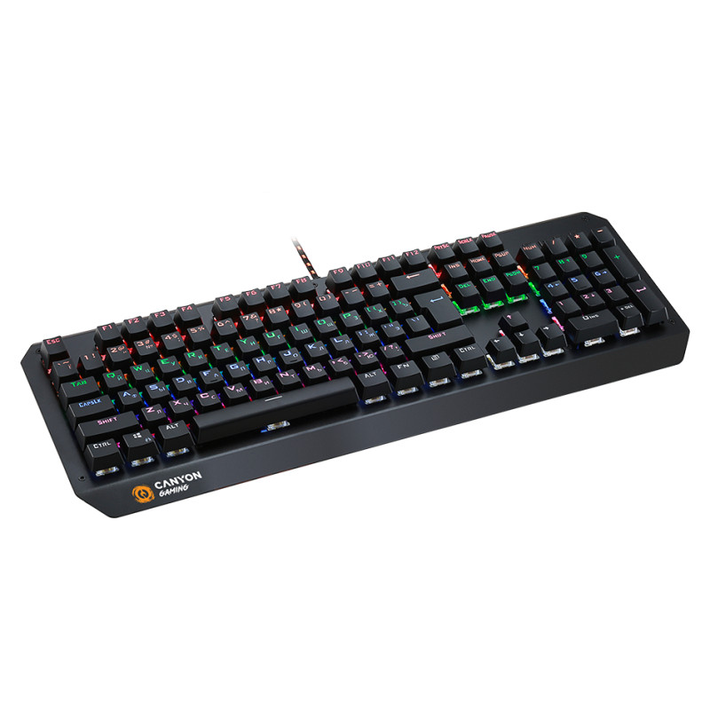 Canyon Hazard GK-6, Wired multimedia gaming keyboard with lighting effect, 108pcs rainbow LED, Numbers 104keys, RU+EN double injection layout, cable length 1.8M, 450.5*163.7*42mm, 0.90kg, color black