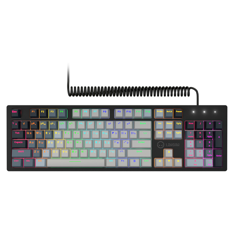 Lorgar Azar 514, Wired mechanical gaming keyboard, RGB backlight, 1680000 colour variations, 18 modes, keys number: 104, 50M clicks, linear dream switches, spring cable up to 3.4m, ABS plastic+metal, magnetic cover, 450*136*39mm, 1.17kg, white, EN+RU layo