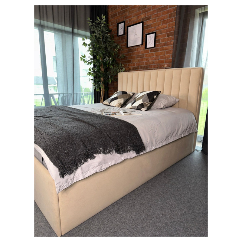 Emis Sleeping Gulta "Caroline" 140x200 / Bē&scaron;a / Ar veļas kasti