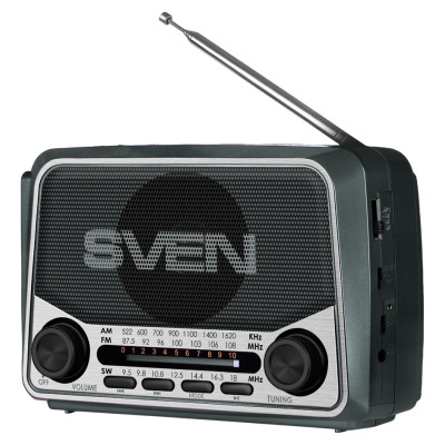 Sven Speaker SVEN SRP-150, gray (3W, Bluetooth, FM/AM/SW, USB, microSD, flashlight, battery)