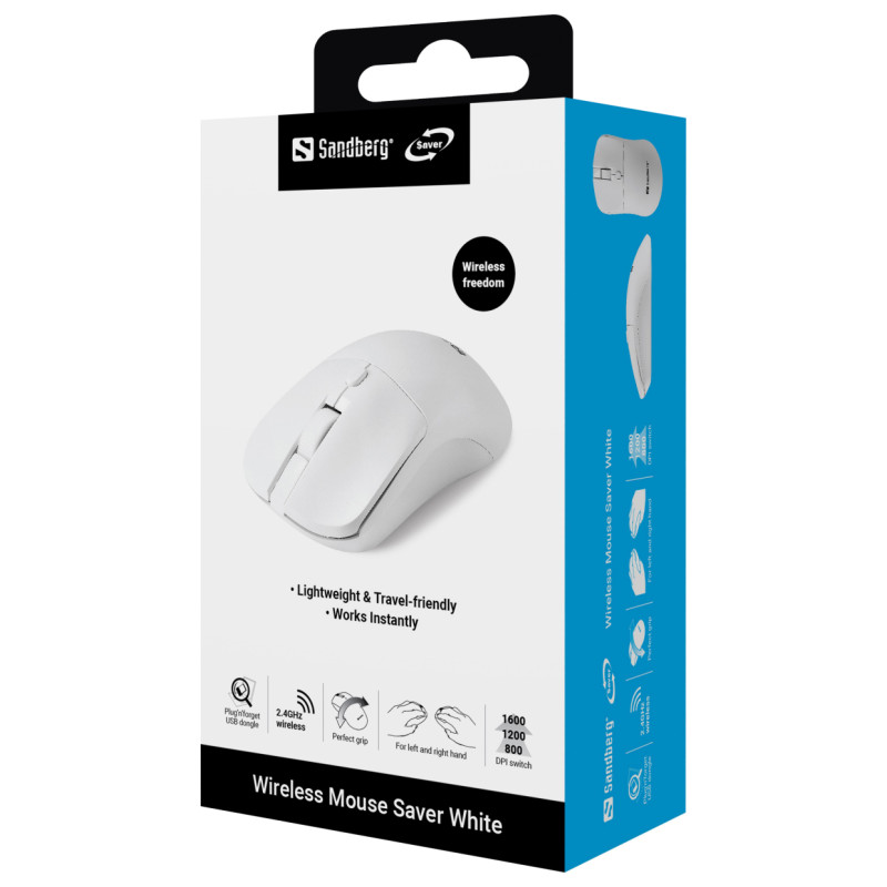 Sandberg 331-05 Wireless Mouse Saver White, Left+Right, USB-A dongle