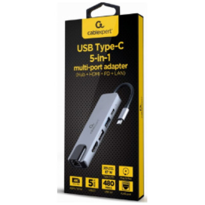 Gembird Dokstacija Gembird USB Type-C 5-in-1 Grey