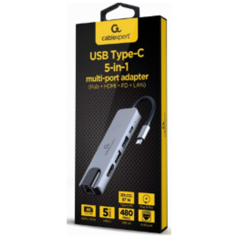 Gembird Dokstacija Gembird USB Type-C 5-in-1 Grey