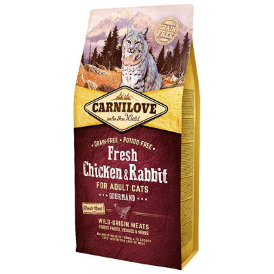 Carnilove Fresh Chicken & Rabbit Gourmand for Adult 6 kg barība kaķiem