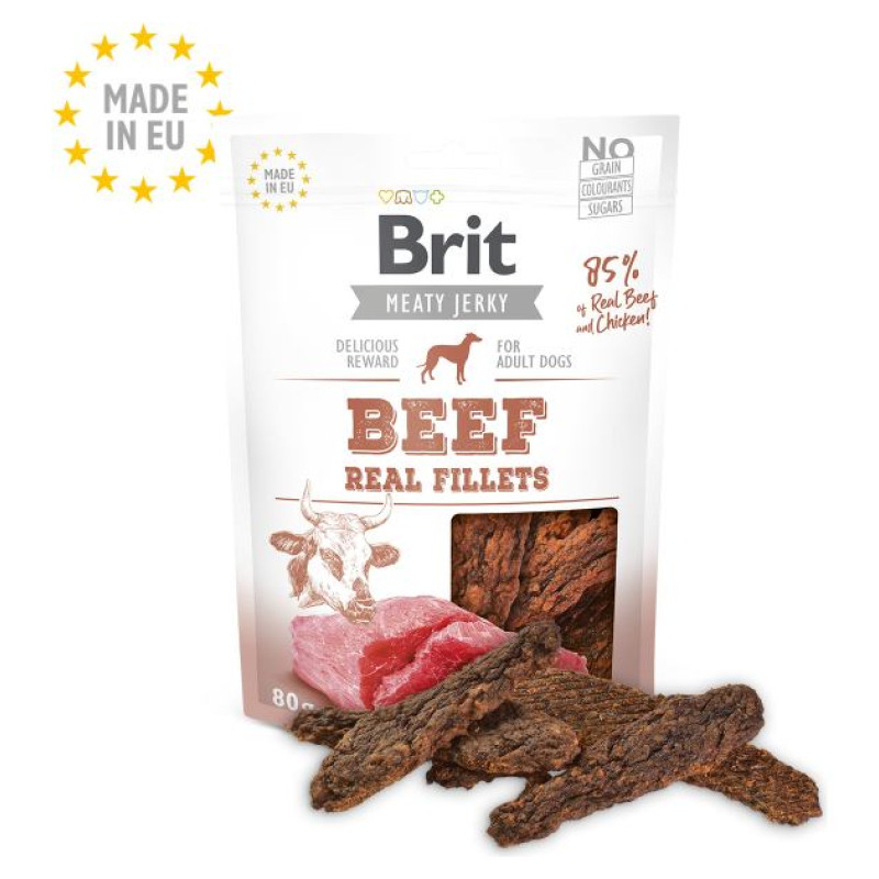 Brit Jerky Beef Real Fillets Snack 80 g kārums suņiem