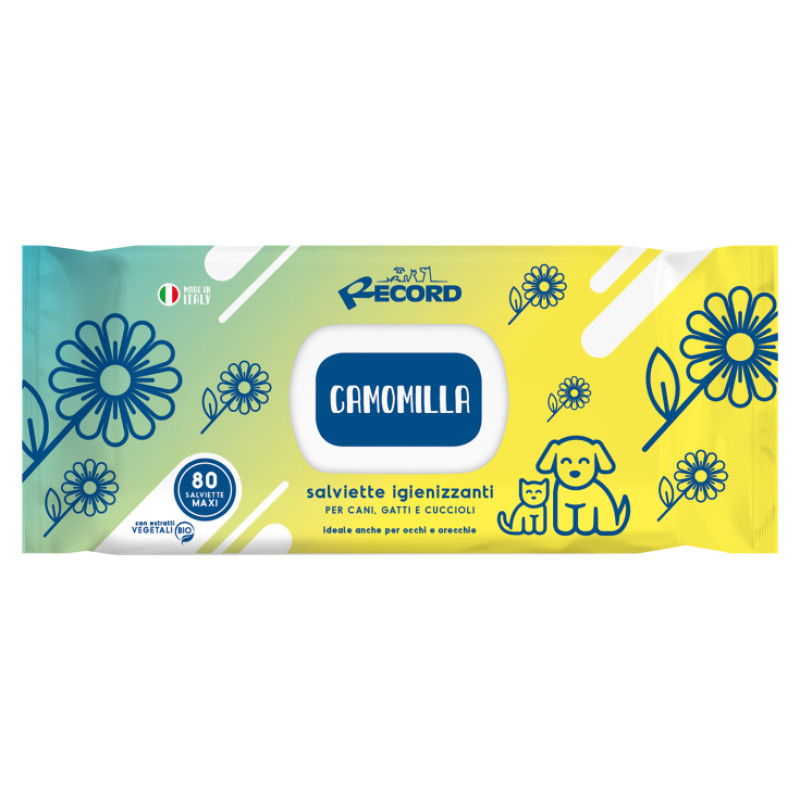 Record Tīro&scaron;as salvetes suņiem/kaķiem ar kumelī&scaron;u aromātu 80 gb.