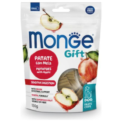 Monge GIFT Dog CHIPS Fruit Chips Sensitive digestion Potatoes with apple / 150 g - kārums suņiem