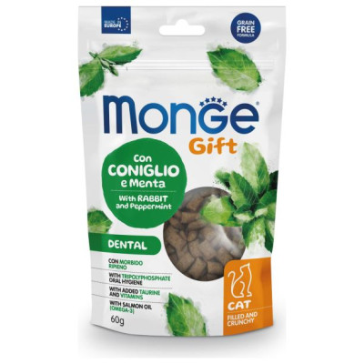 Monge GIFT Cat FILLED & CRUNCHY Dental Rabbit and peppermint / 60 g - kārums kaķiem
