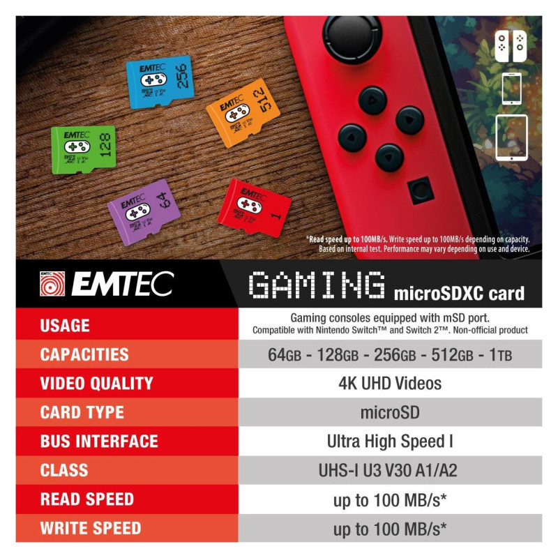 Emtec mSD 1TB UHS-I U3 V30 A2 Gaming Rouge