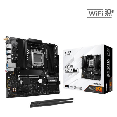 Asrock Mainboard|ASROCK|1xPCI-Express 4.0 4x	|1xPCI-Express 5.0 16x|1xM.2|1xHDMI|1xDisplayPort|1xAudio-In|1xAudio-Out|1xMicrophone|4xUSB 2.0|3xUSB 3.2|1xUSB-C|1xRJ45|B850MPRO-AWIFI