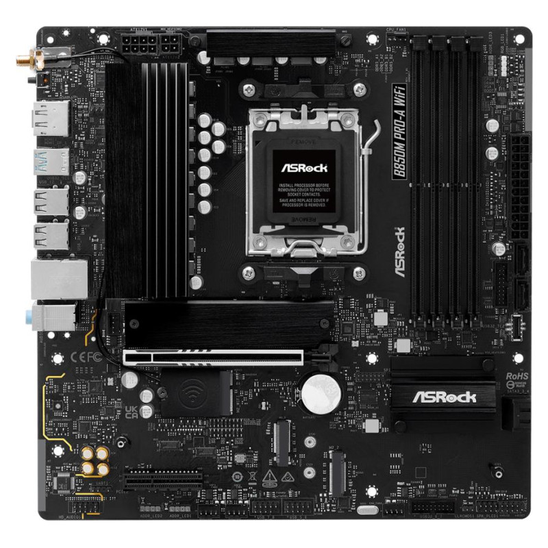 Asrock Mainboard|ASROCK|1xPCI-Express 4.0 4x	|1xPCI-Express 5.0 16x|1xM.2|1xHDMI|1xDisplayPort|1xAudio-In|1xAudio-Out|1xMicrophone|4xUSB 2.0|3xUSB 3.2|1xUSB-C|1xRJ45|B850MPRO-AWIFI