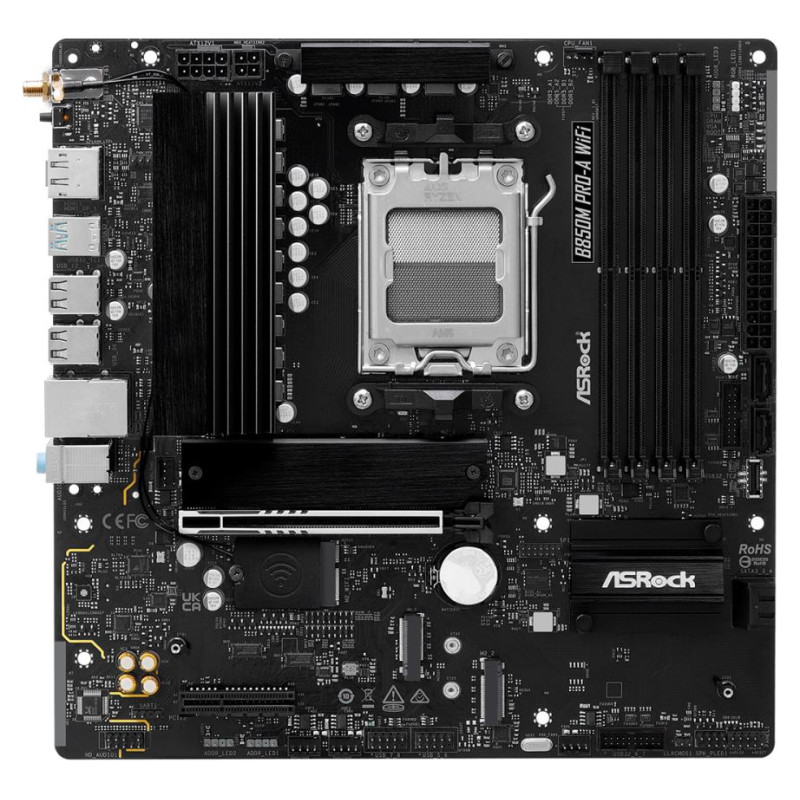 Asrock Mainboard|ASROCK|1xPCI-Express 4.0 4x	|1xPCI-Express 5.0 16x|1xM.2|1xHDMI|1xDisplayPort|1xAudio-In|1xAudio-Out|1xMicrophone|4xUSB 2.0|3xUSB 3.2|1xUSB-C|1xRJ45|B850MPRO-AWIFI