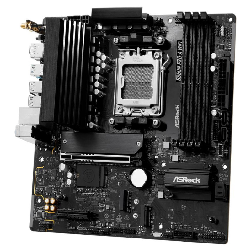 Asrock Mainboard|ASROCK|1xPCI-Express 4.0 4x	|1xPCI-Express 5.0 16x|1xM.2|1xHDMI|1xDisplayPort|1xAudio-In|1xAudio-Out|1xMicrophone|4xUSB 2.0|3xUSB 3.2|1xUSB-C|1xRJ45|B850MPRO-AWIFI
