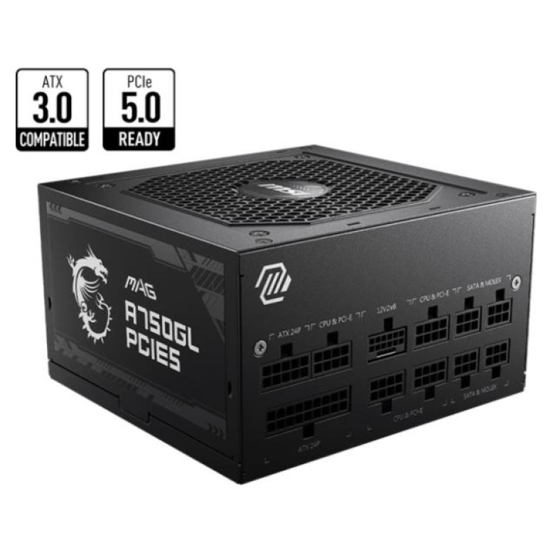 MSI Power Supply|MSI|750 Watts|Efficiency 80 PLUS GOLD|PFC Active|MAGA750GLPCIE5