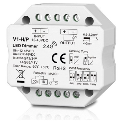 Skydance V1-H/P Controller, 12-48V, 1x 8A, Push-Dimm
