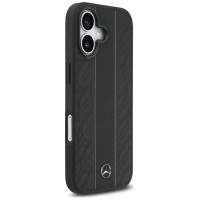 Mercedes Leather Laurel Leaves Stripes MagSafe Case for iPhone 17 - Black
