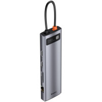 Baseus Metal Gleam 11in1 multifunctional USB Type C HUB - 3x USB 3.2 Gen 1 5Gbps / USB Type C PD 100W / 3.5 mm mini jack AUX / VGA Full HD 60Hz / 2x HDMI 4K 30Hz / TF and SD card reader / RJ45 1Gbps gray (CAHUB-CT0G)