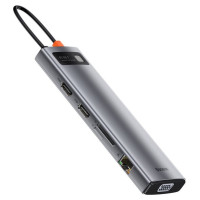 Baseus Metal Gleam 11in1 multifunctional USB Type C HUB - 3x USB 3.2 Gen 1 5Gbps / USB Type C PD 100W / 3.5 mm mini jack AUX / VGA Full HD 60Hz / 2x HDMI 4K 30Hz / TF and SD card reader / RJ45 1Gbps gray (CAHUB-CT0G)