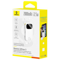 Baseus EnerFill FC31 20000mAh 22.5W Powerbank with Digital Display and 2 Built-in Cables (USB-C + Lightning) - White