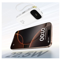 Baseus EnerFill FC31 20000mAh 22.5W Powerbank with Digital Display and 2 Built-in Cables (USB-C + Lightning) - White