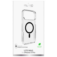 Puro Lite Mag TPU+PC Case Compatible with MagSafe for iPhone 17 Pro - Transparent with Black Ring