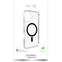 Puro Lite Mag TPU+PC Case Compatible with MagSafe for iPhone 17 - Transparent with Black Ring