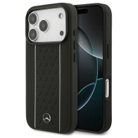 Mercedes Leather Star Pattern Stripes MagSafe Case for iPhone 17 Pro - Black
