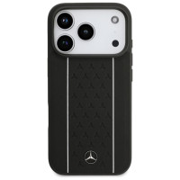 Mercedes Leather Star Pattern Stripes MagSafe Case for iPhone 17 Pro - Black
