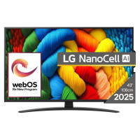 LG TV Set|LG|43"|4K/Smart|3840x2160|Wireless LAN|Bluetooth|webOS|Black|43NANO81A3A