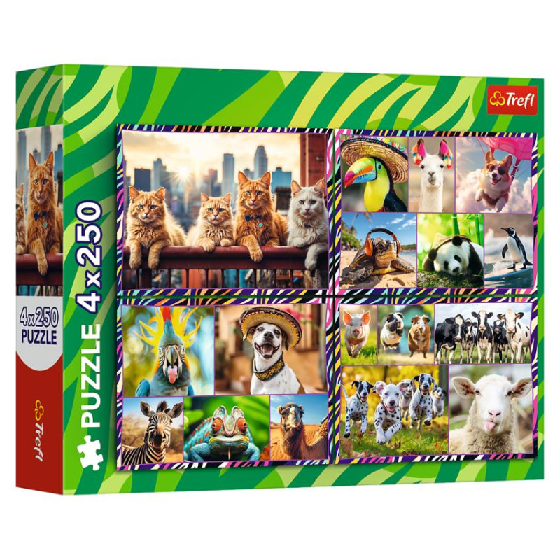 Trefl Pužļu komplekts Smieklīgie dzīvnieki 4x250 gab.