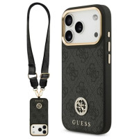 Guess 4G Strass Logo & Big Strap Metal Buttons MagSafe Case for iPhone 17 Pro - Black