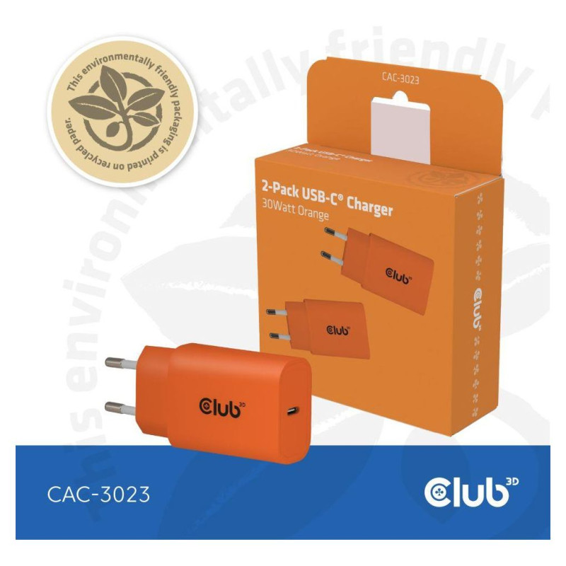 Club3D MOBILE CHARGER WALL USB-C/2PK 30W ORANGE CAC-3023 CLUB3D