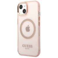 Guess Gold Outline Translucent MagSafe case for iPhone 13 - pink