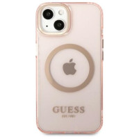 Guess Gold Outline Translucent MagSafe case for iPhone 13 - pink