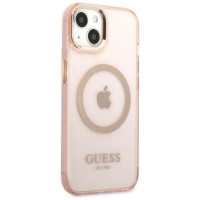 Guess Gold Outline Translucent MagSafe case for iPhone 13 - pink