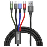 Baseus cable USB cable 4in1 Lightning / 2x USB Type C / micro USB in nylon braid 3.5A 1.2m black (CA1T4-B01)