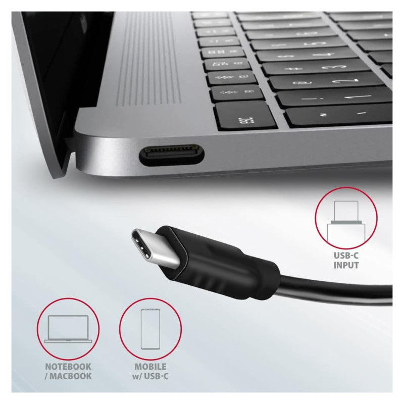 Axagon HMC-5G21 2x USB-A + 2x USB-C + HDMI 4K/30Hz, USB-C 3.2 Gen 2 10Gbps hub, PD 60W, 13cm USB-C cable