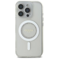 Guess IML Rhinestones MagSafe Case for iPhone 16 Pro - White