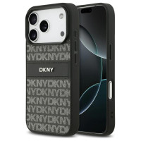 Dkny Repeat Texture Pattern with Tonal Stripe iPhone 17 Pro Case - Black