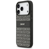 Dkny Repeat Texture Pattern with Tonal Stripe iPhone 17 Pro Case - Black