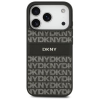 Dkny Repeat Texture Pattern with Tonal Stripe iPhone 17 Pro Case - Black