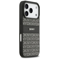 Dkny Repeat Texture Pattern with Tonal Stripe iPhone 17 Pro Case - Black
