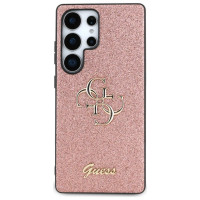 Guess Fixed Glitter Big 4G Metal Logo Case for Samsung Galaxy S25 Ultra Pink