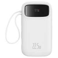 Baseus Qpow2 20000mAh 22.5W Powerbank with Dual Cable with Digital Display + Baseus Simple USB-C 3A Cable 0.3m (White) - White
